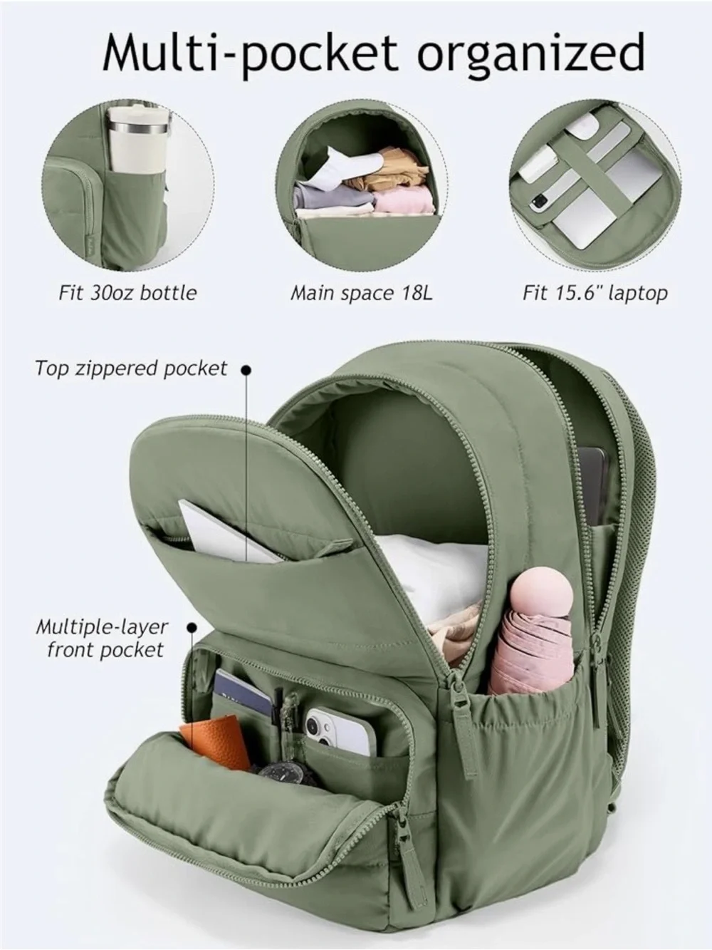 Sage Green Lightweight Everyday Backpack
